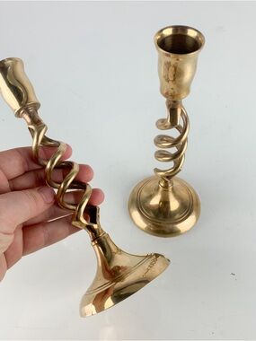 Vintage Brass Open Barley Twist Candle Holders Sticks Hollywood Regency Mcm